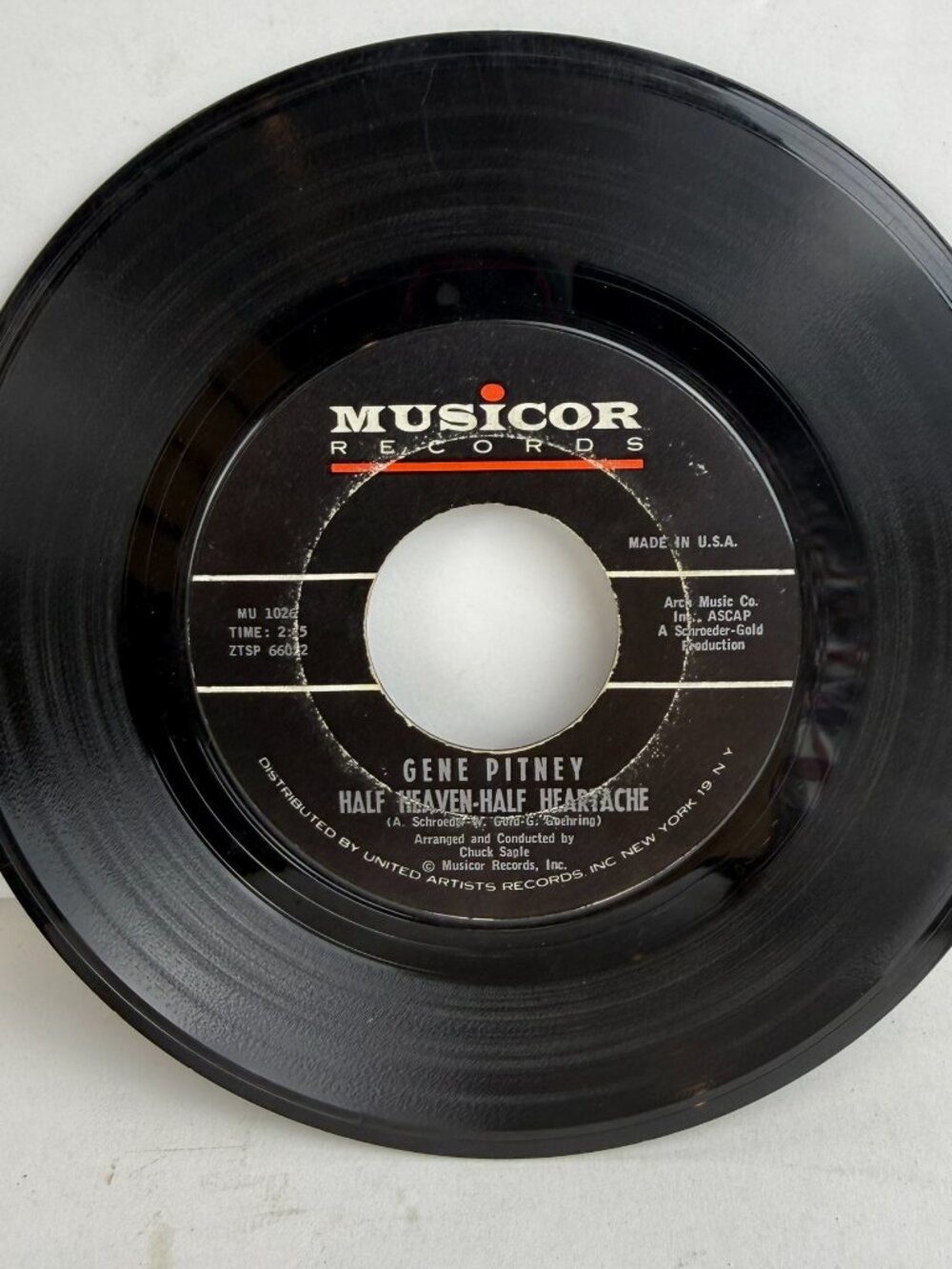 Gene Pitney Half Heaven Half Heartache / Tower Tall 7" Vinyl 45 Musicor MU 1026